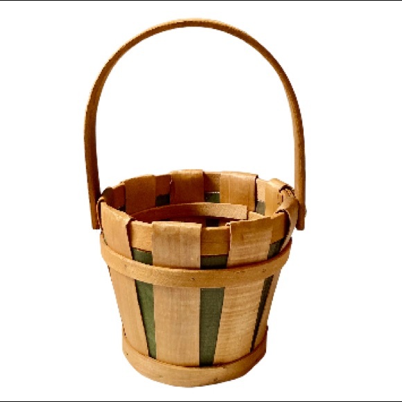 Mini Bushel Basket Natural Wood Chip Green details Small 4.5 inches Tall - Picture 7 of 15